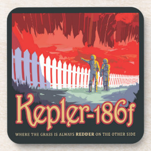 Retro-Weltraumplakat von Kepler-186f. Getränkeuntersetzer