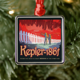 Retro-Weltraumplakat von Kepler-186f. Ornament Aus Metall