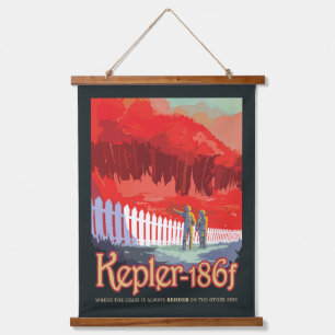 Retro-Weltraumplakat von Kepler-186f. Wandteppich Mit Holzrahmen