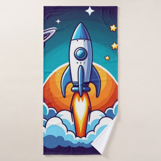 Retro, Weltraumrakete Badehandtuch (Badehandtuch)