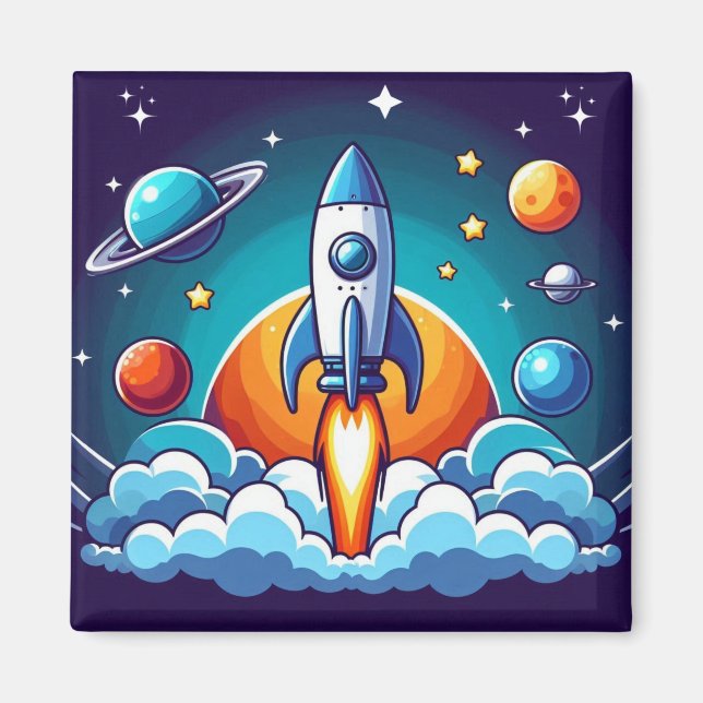Retro, Weltraumrakete Magnet (Vorne)