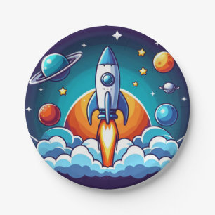 Retro, Weltraumrakete Pappteller