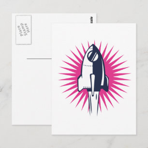 Retro Weltraumrakete Postkarte