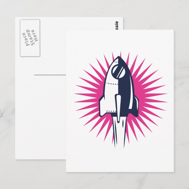 Retro Weltraumrakete Postkarte (Vorne/Hinten)