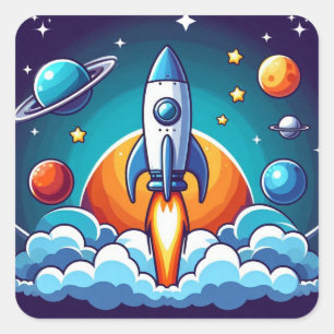 Retro, Weltraumrakete Quadratischer Aufkleber