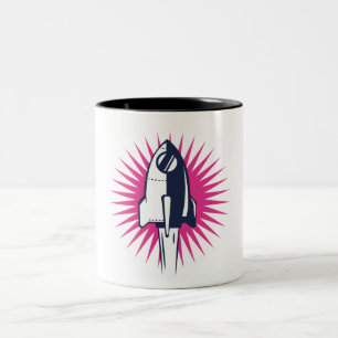 Retro Weltraumrakete Zweifarbige Tasse