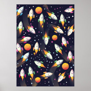 Retro-Weltraumraketen-Muster. Poster