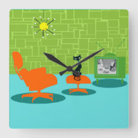 Retro Weltraumzeitalter-Miezekatze-Acryl-Wanduhr