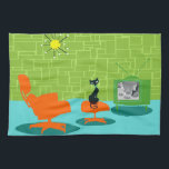 Retro Weltraumzeitalter-Miezekatze-Geschirrtuch Küchentuch<br><div class="desc">Es wird gesagt, dass Hunde Eigentümer haben und Katzen Personal haben. Das katzenartige auf diesem Retro Weltraumzeitalter-Miezekatze-Geschirrtuch konnte nicht mehr zustimmen! Die Sechzigerjahre Art, unbedeutende KunstAusrüstungsbeschreibungen eine glatte, schwarze Katze in einem modernen Wohnzimmer der Mitte des Jahrhunderts. Der hoch entwickelte Raum kennzeichnet vorstehend ein Grün, Steinwand. Der Teppich ist Aqua...</div>