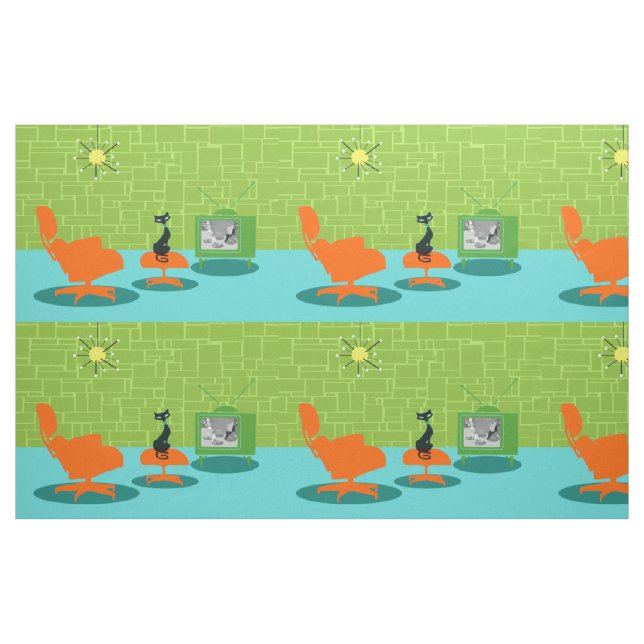Retro Weltraumzeitalter-Miezekatze-Gewebe Stoff (Fat Quarter (45,7 x 55,9 cm))