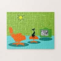 Retro Weltraumzeitalter-Miezekatze-Puzzlespiel