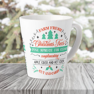 Retro-Werbung für frisch geschlagene Weihnachtsbäu Milchtasse