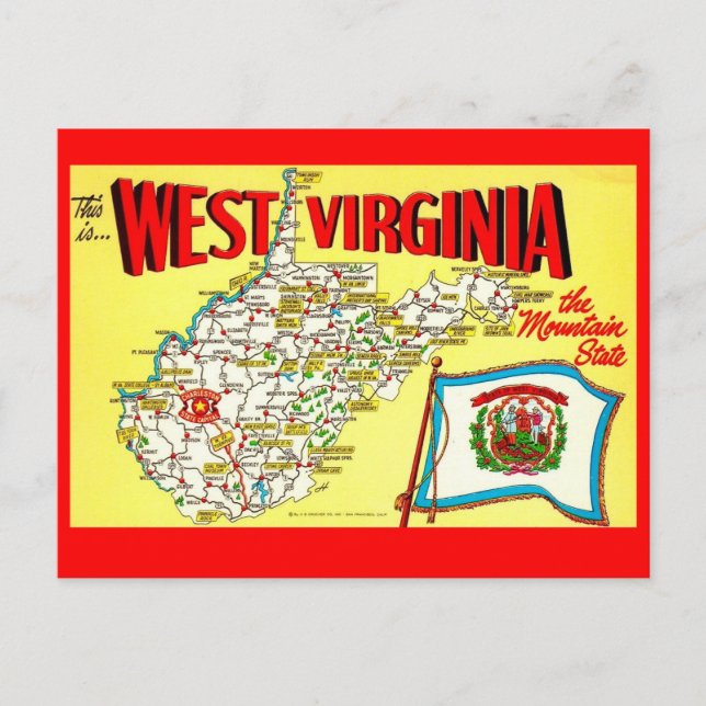 Retro-West-Virginia-Landkarte-Postkarte Postkarte (Vorderseite)