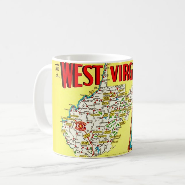 Retro  West Virginia Map Mug Kaffeetasse (Vorderseite Links)