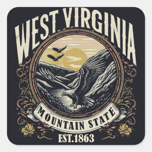 Retro West Virginia Quadratischer Aufkleber (Vorderseite)
