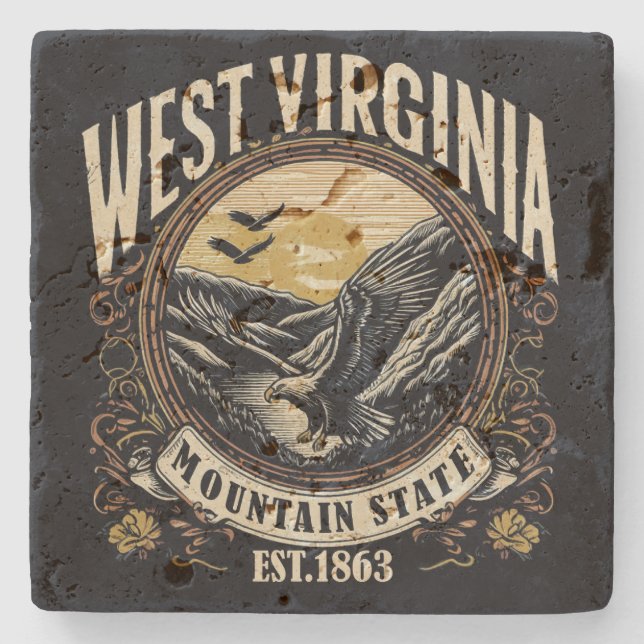 Retro West Virginia Steinuntersetzer (Vorderseite)