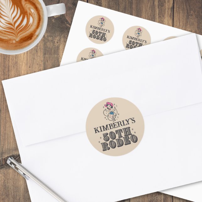 Retro Western 50. Rodeo Geburtstag Runder Aufkleber (Von Creator hochgeladen)