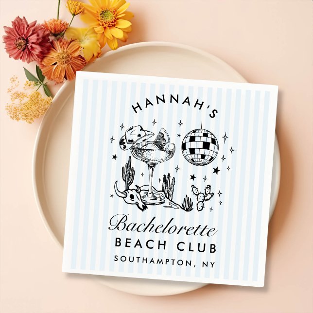 Retro Western Bachelorette Blue Paper Napkins Serviette (Von Creator hochgeladen)