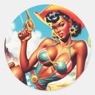 Retro Western Cowgirl Button-up Runder Aufkleber
