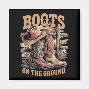 Retro Western Cowgirl Cowboy Hat Boots On Da Groun Magnet
