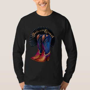 Retro Western Cowgirl Cowboy Linedance Stiefel an T-Shirt