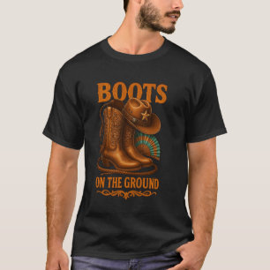 Retro Western Cowgirl Cowboy Stiefel auf dem Boden T-Shirt