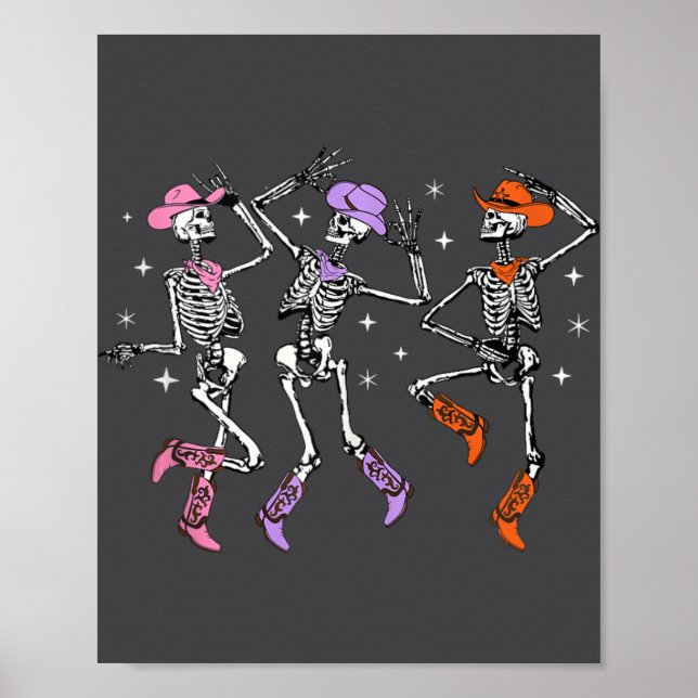 Retro Western Dancing Skeleton Halloween Cowboy Sk Poster (Vorne)