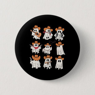 Retro Western Halloween Cowboy Ghost Collage Spook Button