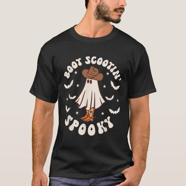Retro Western Halloween Cute Ghost Funny Boot Scoo T-Shirt (Vorderseite)