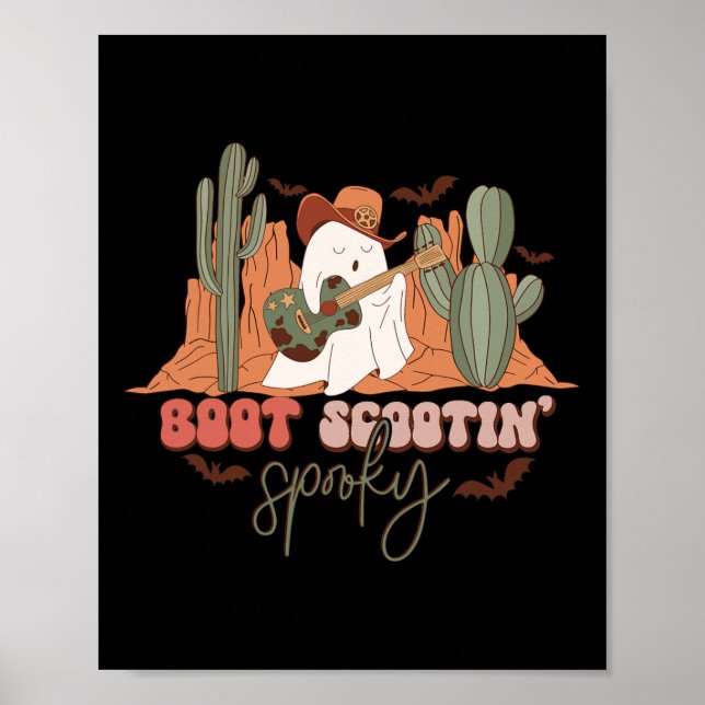 Retro Western Halloween Niedlich Ghost Fun Boot Sc Poster (Vorne)