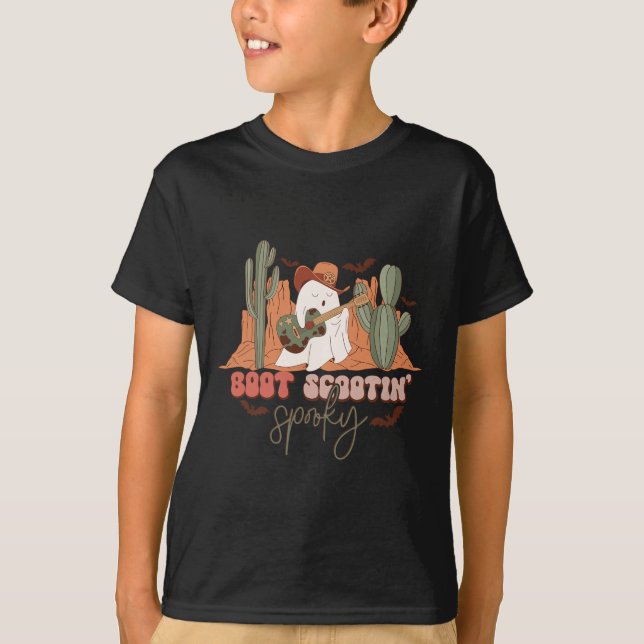Retro Western Halloween Niedlich Ghost Fun Boot Sc T-Shirt (Vorderseite)