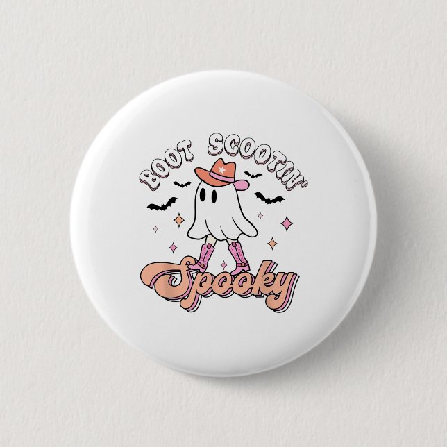 Retro Western Halloween Niedlich Ghost Funny Boot  Button (Vorderseite)