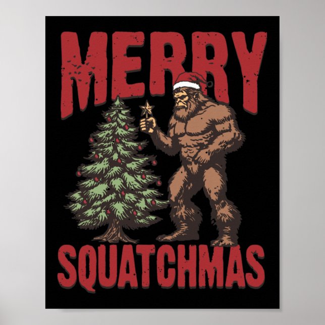 Retro Western Merry Squatchmas Funny Bigfoot Santa Poster (Vorne)