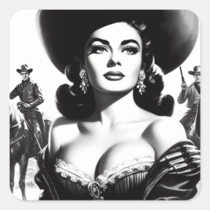 Retro-Western-Pin-up Quadratischer Aufkleber