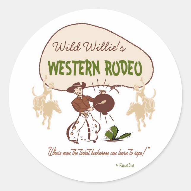 Retro 'Western Rodeo' Runder Aufkleber (Vorderseite)