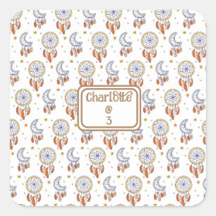 Retro Whimsical Boho Muster Name Geburtstag Quadratischer Aufkleber