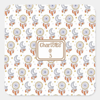 Retro Whimsical Boho Muster Name Geburtstag Quadratischer Aufkleber