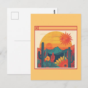 Retro-Whimsical-Boho-Stil-Sonnenuntergangslandscha Postkarte