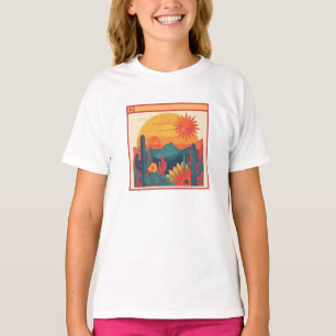 Retro Whimsical Boho-Stil Sonnenuntergangslandscha T-Shirt