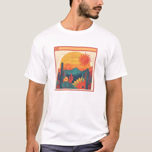 Retro Whimsical Boho Style Sunset Landscape T-Shirt (Vorderseite)