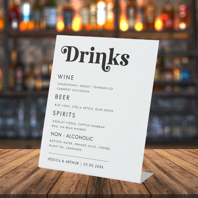 Retro Whimsical Bold Script Wedding Bar Drink Menu Sockelschild (Von Creator hochgeladen)