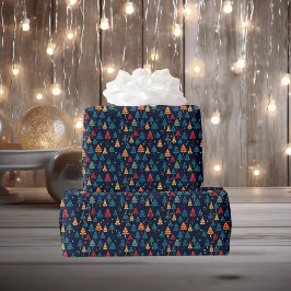 Retro Whimsical + Dunkle Weihnachtsbaumen Geschenkpapier