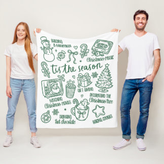 Retro Whimsical Festive Green Christmas Doodles Fleecedecke