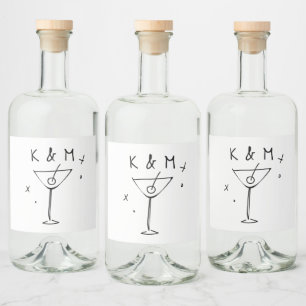Retro Whimsical Martini Handgezeichnete individuel Alkoholflaschenetikett