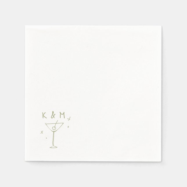 Retro Whimsical Martini Handgezeichnete individuel Serviette (Vorderseite)