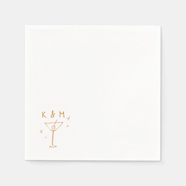Retro Whimsical Martini Handgezeichnete individuel Serviette (Vorderseite)