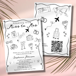 Retro Whimsical Miss zu Frau QR Code Brautparty Einladung