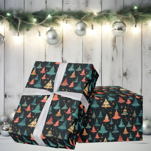 Retro Whimsical Moderne Weihnachtsbäume Geschenkpapier