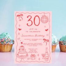 Retro Whimsical Quirky Red Pink 30. Geburtstag