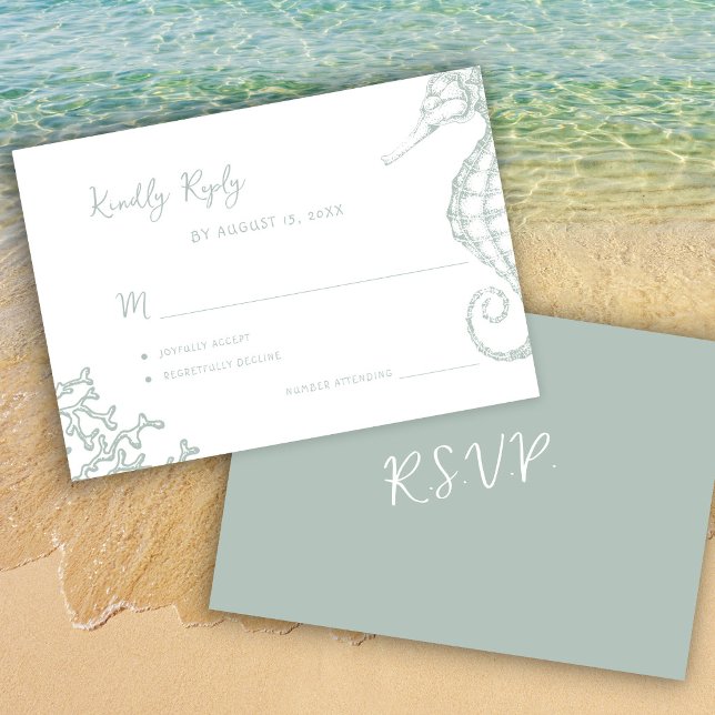 Retro whimsical script beach destination wedding RSVP karte (Von Creator hochgeladen)